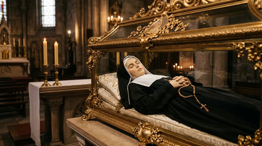 The miraculously preserved incorrupt body of Saint Bernadette Soubirous in Nevers France