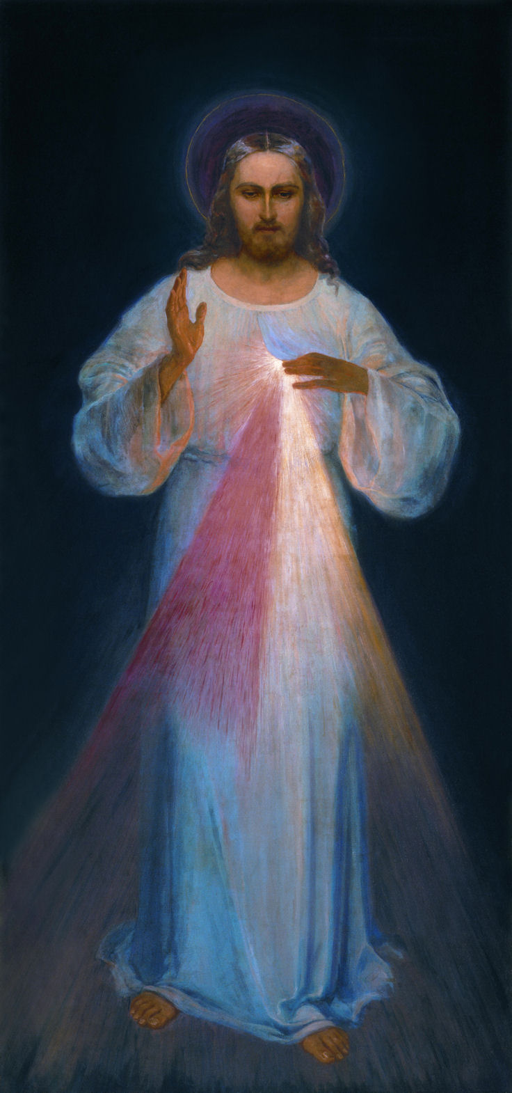 The original 1934 Divine Mercy oil painting by Eugeniusz Kazimirowski painted under the direct supervision of Saint Faustina in Vilnius