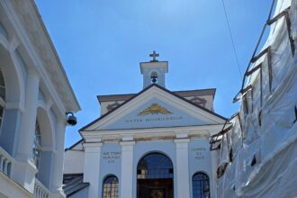 The historic Gate of Dawn (Ostra Brama) shrine in Vilnius, Lithuania, where the original Divine Mercy painting was first displayed to the public in April 1935