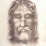 High resolution archival photograph of the face on the Shroud of Turin used for biometric comparison with the Vilnius Divine Mercy painting